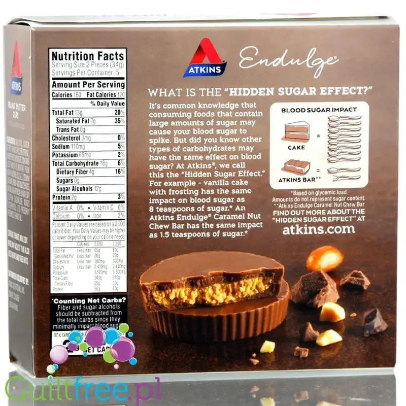 Atkins Endulge Peanut Butter Cups -Miseczki Czekoladowe z Masłem Orzechowym Bez Cukru PUDEŁKO