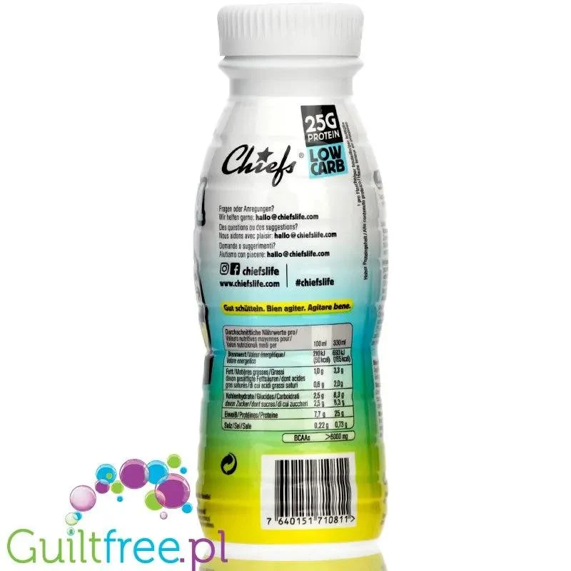 Chiefs Milk Protein Shake Banana Beach - shake proteinowy RTD bez laktozy, 25g białka 165kcal