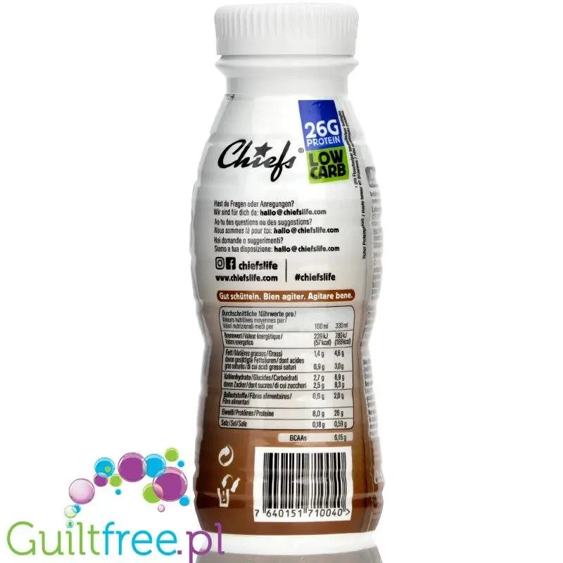 Chiefs Milk Protein Shake Choco Mountain - czekoladowy szejk proteinowy RTD bez laktozy, 26g białka 188kcal