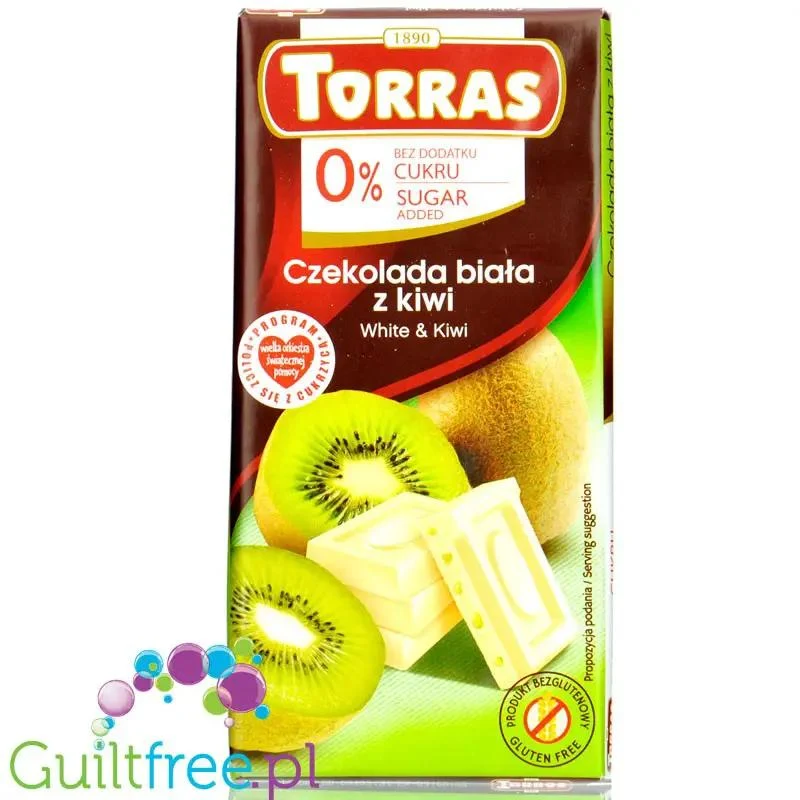 Torras White & Kiwi - bezglutenowa biała czekolada z kiwi bez cukru