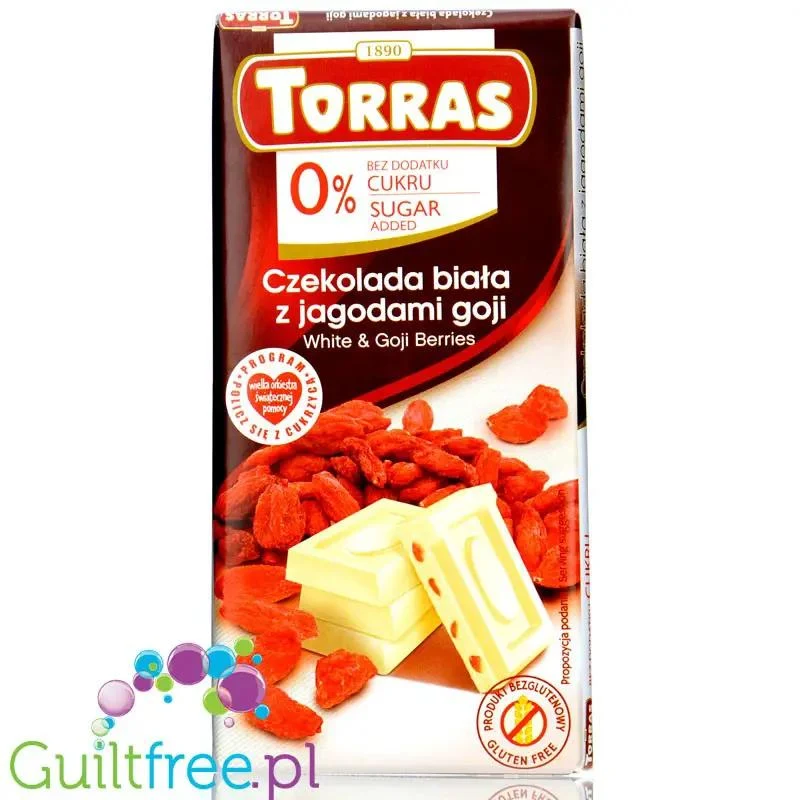 Torras White & Goji - biała czekolada z jagodami goji bez cukru