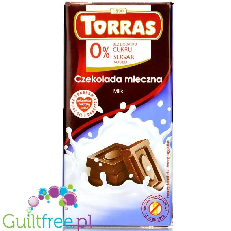 Torras Milk Chocolate - bezglutenowa mleczna czekolada bez dodatku cukru